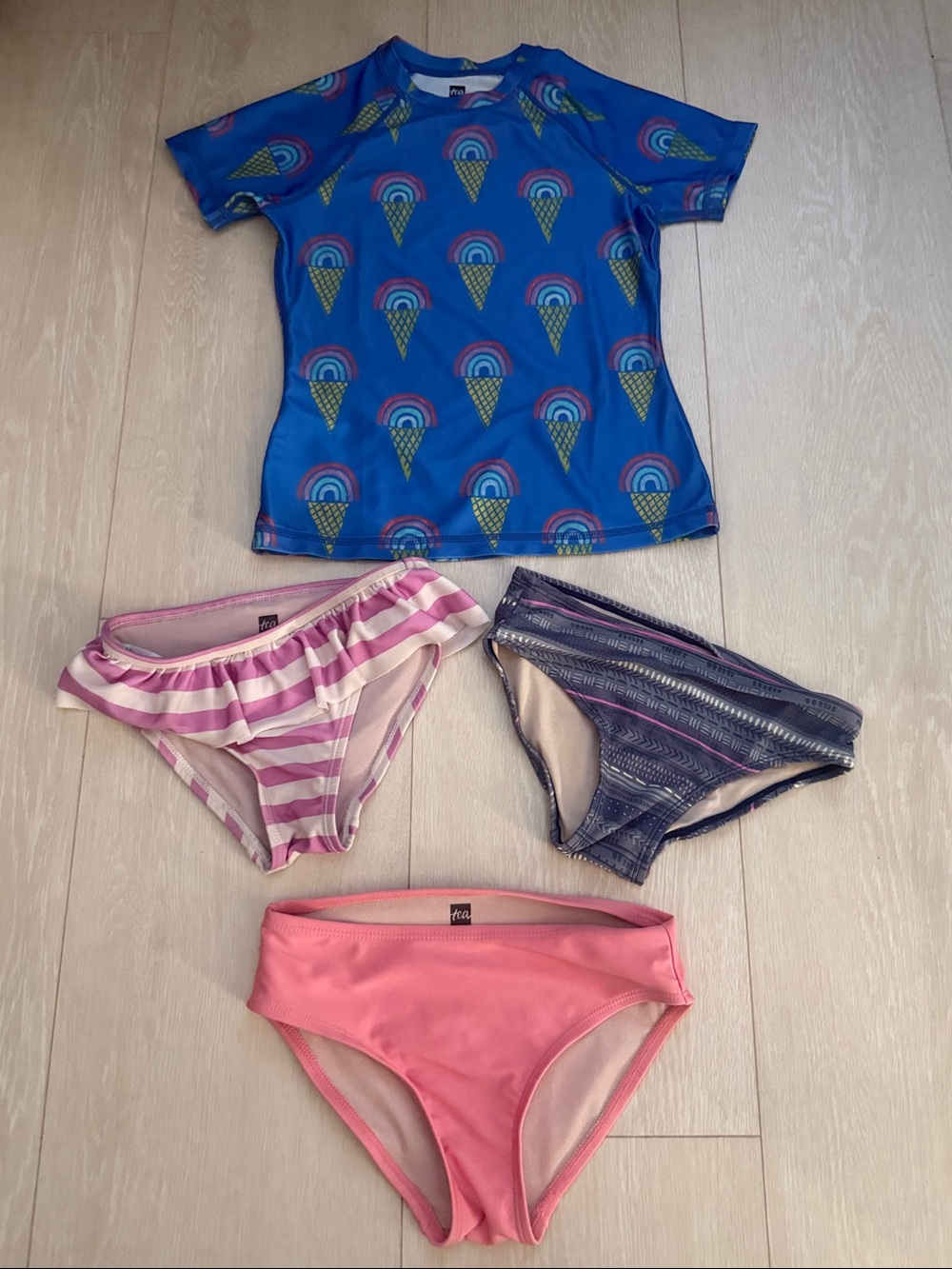 tea Bundle of 5 Swimwear Short-Sleeve Rashguard Top with Pink & Navy Bottoms